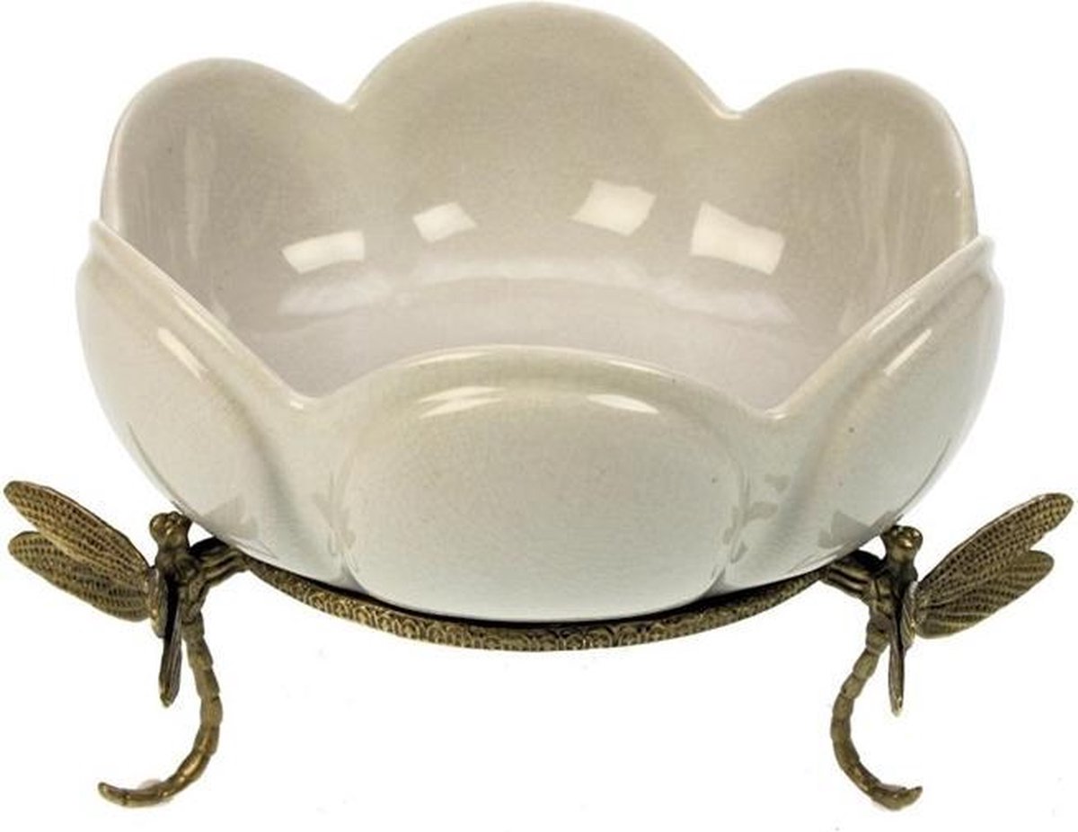 Schaal op voet Libelle, wit/craq. 21x20x12,5cm