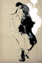 Poster Tekening van een zittende vrouw