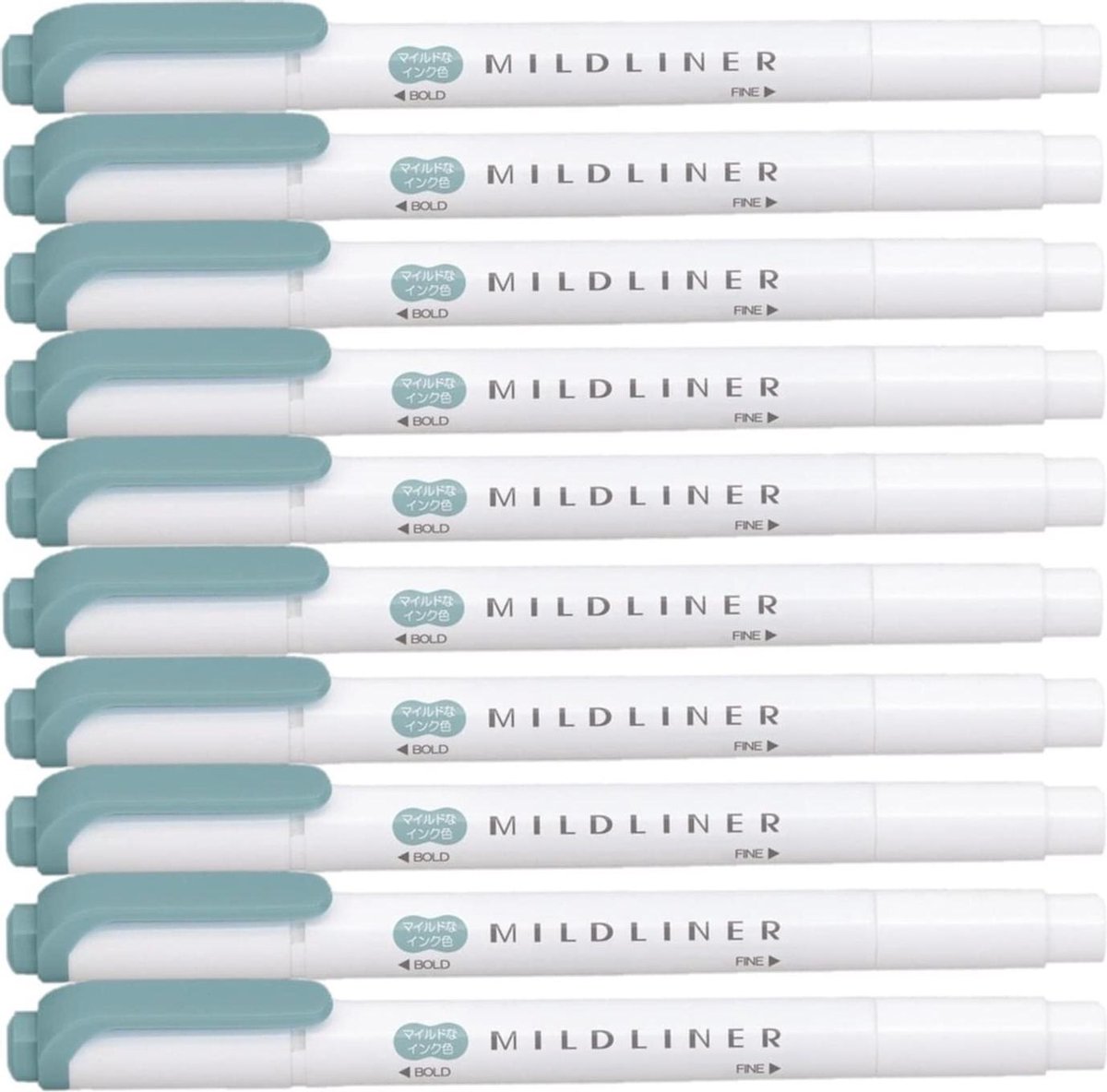 Zebra Mildliner Double-Sided Highlighter - Fine / Bold – Mild Smoked Blue Set van 10 + een Luxe Zipperbag - WKT7-MSB