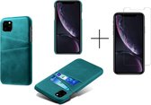 Card Case voor Apple iPhone 12 Pro Max | PU Leren Back Cover | Luxe Telefoonhoesje | Pasjeshouder | Groen + 1x screenprotector