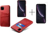 Card Case voor Apple iPhone 12 Pro Max | PU Leren Back Cover | Luxe Telefoonhoesje | Pasjeshouder | Rood + 1x screenprotector