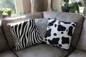 Kussenhoezen Dierenprint | Set van 3 | 45x45 | Polyester | Koe/Zebra/Dalmatiër | Zwart/Wit