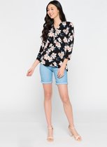 LOLALIZA Blouse met bloemen en driekwartsmouw - Zwart - Maat 38