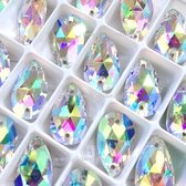 Opnaai Glitter steentjes , Druppel Cristal-AB, Sew on Stone, 2 holes Flatback Rhinestones, Strass Drop 10,5x18mm 24st| Strasstenen van Glas | Glitter steentjes voor turnpakje, Ritmische pakje