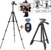 Smartphone Tripod Camera Statief  voor Fotocamera en Smartphone - iPhone - Canon – Nikon - Spiegelreflexcamera + Bluetooth Remote Shutter en Waterpas