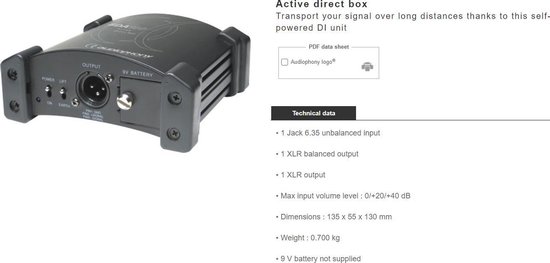 Audiophony Active Single DI-box (Direct Inject) - AUDIOPHONY