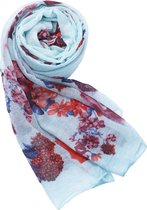 Nouka sjaal, blauw met rode bloemen