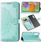 Telefoonhoesje voor Samsung Galaxy A21s | Hoogwaardig PU Leren Bookcase | Lederen Wallet Case | Pasjeshouder | Portemonnee | Mandala Patroon | Groen