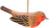 Ornament vogel roodborstje, hout 11,5x3,5x5cm