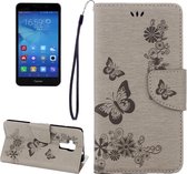 Voor Huawei Honor 5c Pressed Flowers Butterfly Pattern Horizontal Flip Leather Case met houder & kaartsleuven & portemonnee & lanyard (grijs)