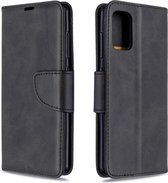 Voor Galaxy A41 retro lamsvacht textuur pure kleur horizontale flip pu lederen case met houder & kaartsleuven & portemonnee & lanyard (zwart)
