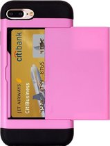 Voor iPhone 8 Plus & 7 Plus Slide Style TPU + PC Combinatie Case met Card Slot (Roze)
