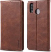 Voor Galaxy A30 / A20 AZNS retro textuur magnetische horizontale flip pu lederen case met houder & kaartsleuven & fotolijst (bruin)