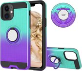 Voor iPhone 11 2 in 1 pc + TPU beschermhoes met 360 graden roterende ringhouder (groen paars)