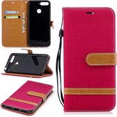 Kleurafstemming Denim Texture Leather Case voor Huawei Honor 7A & Y6 (2018), met houder & kaartsleuven & portemonnee & lanyard (rood)