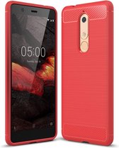 Geborsteld textuur koolstofvezel schokbestendig TPU-hoesje voor Nokia 5.1 (rood)