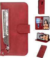 Voor huawei nova 5i pro / mate 30 lite mode kalf textuur rits horizontale flip pu lederen tas, met houder en kaartsleuven en portemonnee (rood)