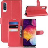 Litchi Texture horizontale flip lederen tas voor Galaxy A50, met portemonnee en houder en kaartsleuven (rood)