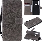 Geperst Printing Sunflower Pattern Horizontal Flip PU Leather Case voor Huawei P Smart Z / Y9 Prime (2019), met houder & kaartsleuven & portemonnee & lanyard (grijs)