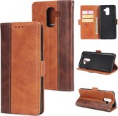 Voor Galaxy J8 Retro Texture Contrast Color Splicing Horizontal Flip TPU + PU Leather Case met Card Slots & Holder & Wallet (Brown)