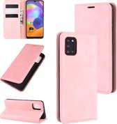 Voor Galaxy A31 retro-skin zakelijke magnetische zuig lederen tas met houder en kaartsleuven en portemonnee (roze)