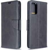 Voor Galaxy S20 + Retro lamsvel Textuur Zuivere kleur Horizontale Flip PU lederen tas met houder & kaartsleuven & portemonnee & Lanyard (zwart)