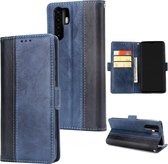 Voor Huawei P30 Pro Retro Texture Contrast Kleur Splicing Horizontaal Flip TPU + PU lederen tas met kaartsleuven & houder & portemonnee (blauw)