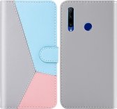 Voor Huawei Honor 10 Lite Tricolor stiksels Horizontaal Flip TPU + PU lederen tas met houder & kaartsleuven & portemonnee (grijs)