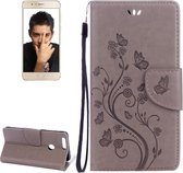 Voor Huawei Honor 8 bloemen reliëf horizontale flip lederen tas met houder & kaartsleuven & portemonnee & lanyard (grijs)