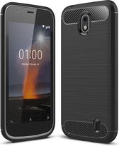 Voor Nokia 1 geborstelde textuur koolstofvezel schokbestendig TPU beschermende achterkant van de behuizing (zwart)