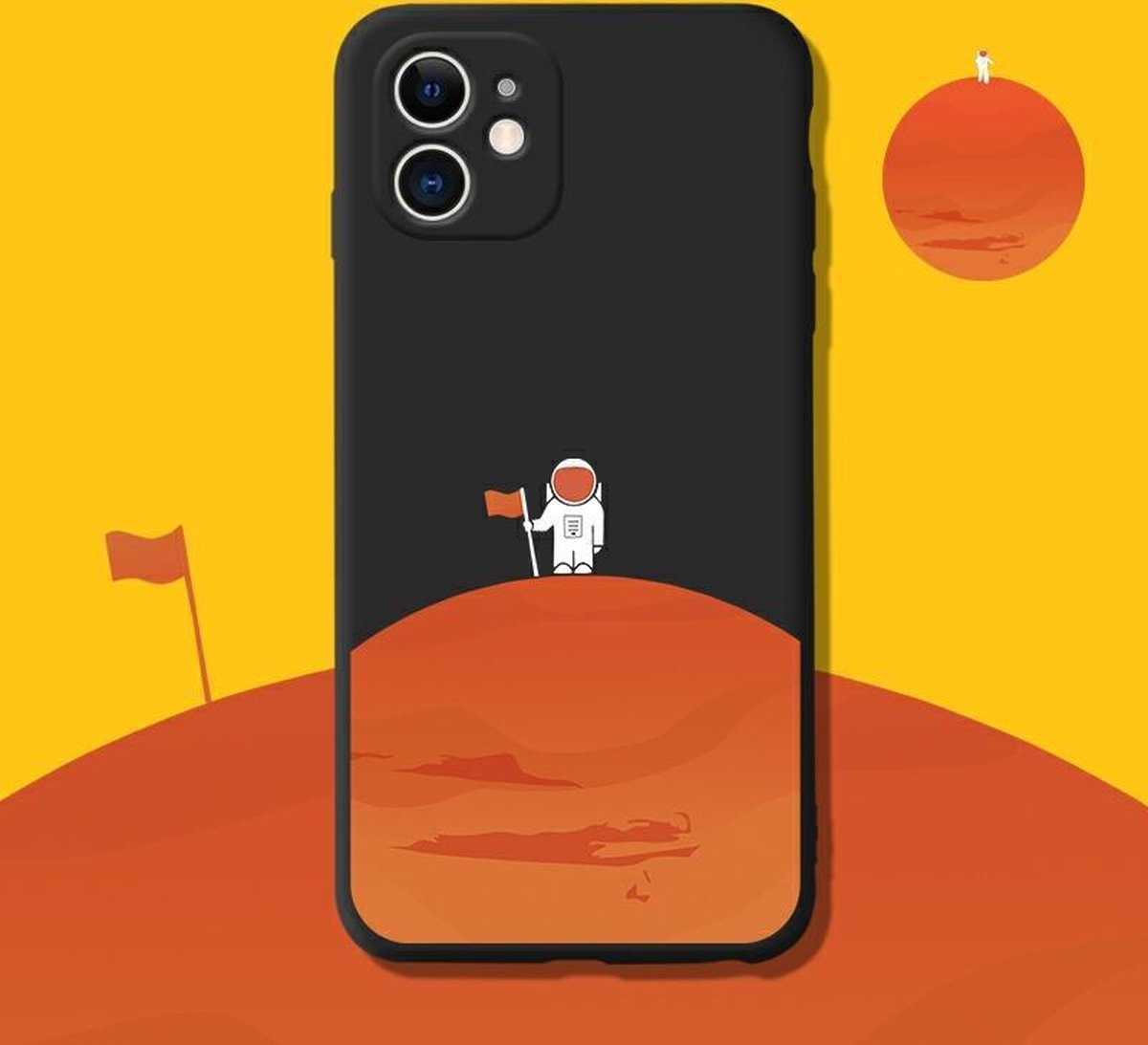 iPhone 11 Hoesjes Siliconen Hoes Case - Sun with Spaceman flag - zwart -Dezelfde mobiele achtergrond