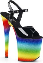 Pleaser Sandaal met enkelband, Paaldans schoenen -35 Shoes- FLAMINGO-809WR Paaldans schoenen Zwart/Regenboog