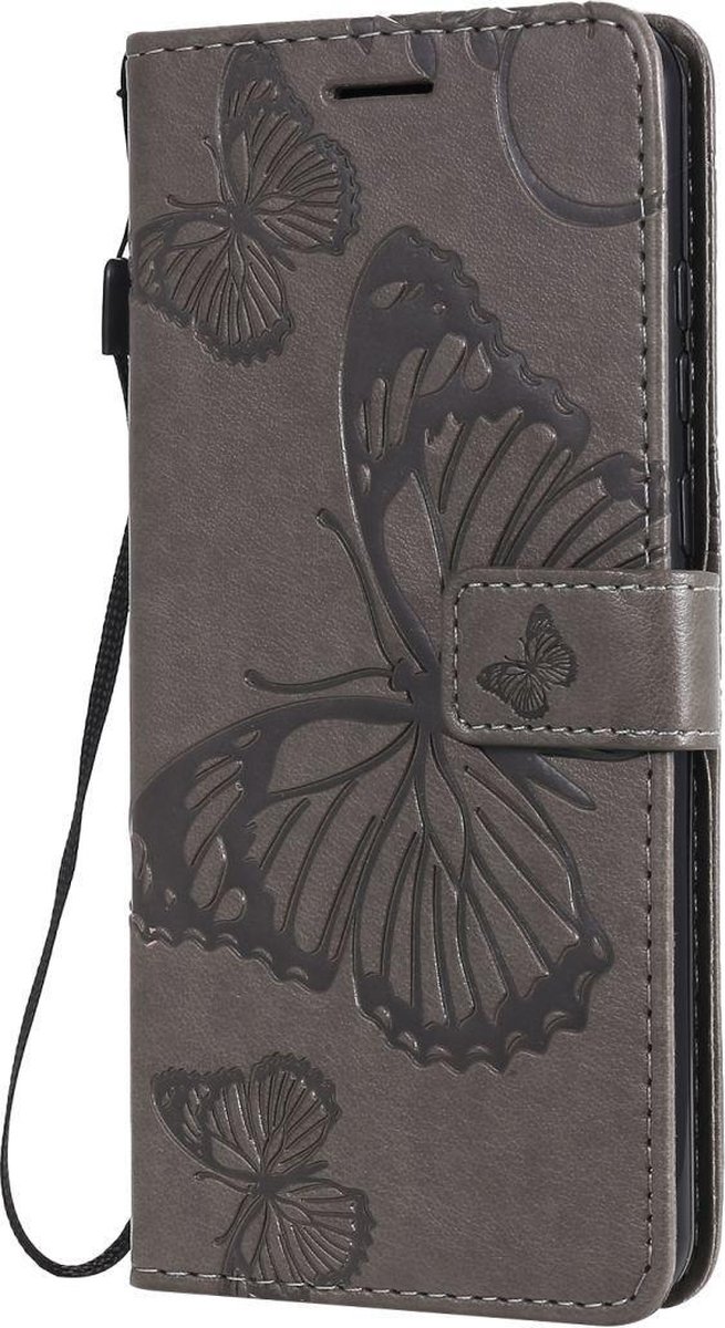 Mobigear Telefoonhoesje geschikt voor Huawei Y6p Hoesje | Mobigear Butterfly Bookcase Portemonnee | Pasjeshouder voor 2 Pasjes | Telefoonhoesje voor Pinpas / OV Kaart / Rijbewijs - Grijs