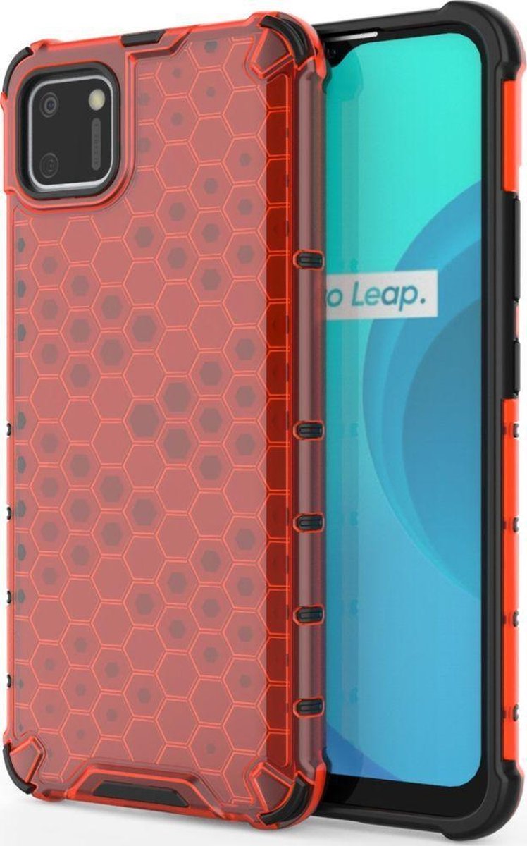 Mobigear Hoesje geschikt voor Realme C11 (2020) Telefoonhoesje Hardcase | Mobigear Honeycomb Backcover Shockproof | Schokbestendig C11 (2020) Telefoonhoesje | Anti Shock Proof - Rood