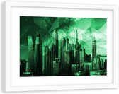 Foto in frame , Geometrische Stad in groen ,120x80cm , Multikleur , wanddecoratie