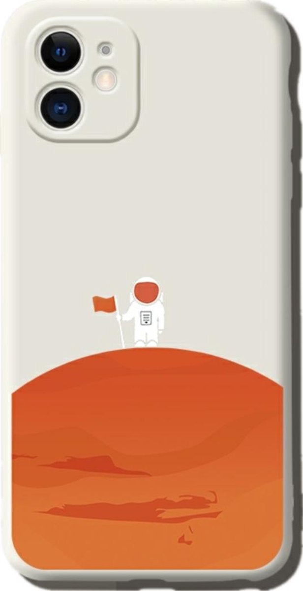 iPhone 11 Hoesjes Siliconen Hoes Case - Oriange planet with spaceman - wit- schattig - interessant -Tekenfilms - Dezelfde mobiele achtergrond