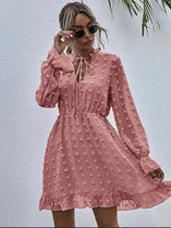 Dames zomer jurk Casual Vlak Jurk Rimpeling - Casual en elegant lente en zomer kleding - Kleur roze Maat S
