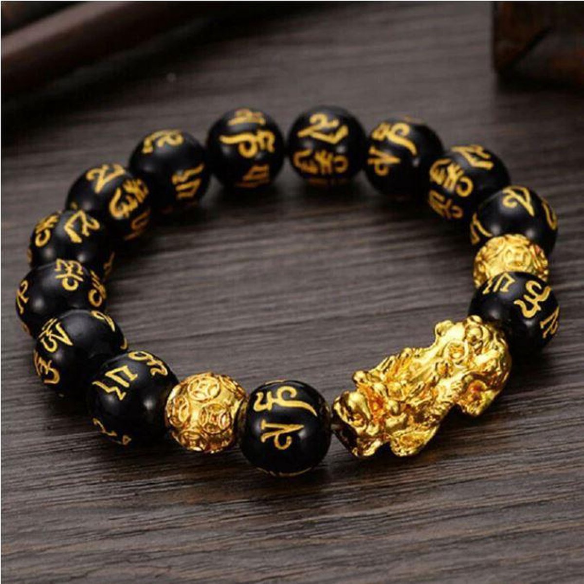 Feng Shui armband 18 cm Zwart/Goud
