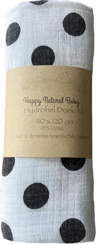 Hydrofiel Doek XL Zwarte Stip- Hydrofiel Luier- Inbakerdoek- Baby Bad- Kado