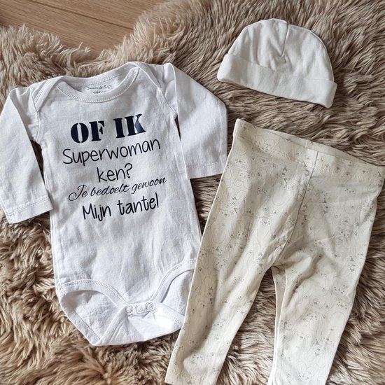 MM Baby pakje cadeau geboorte meisje jongen set met tekst super tante aanstaande zwanger kledingset pasgeboren unisex Bodysuit | Huispakje | Kraamkado | Gift Set babyset kraamcadeau  babygeschenk babygeschenkset kraampakket