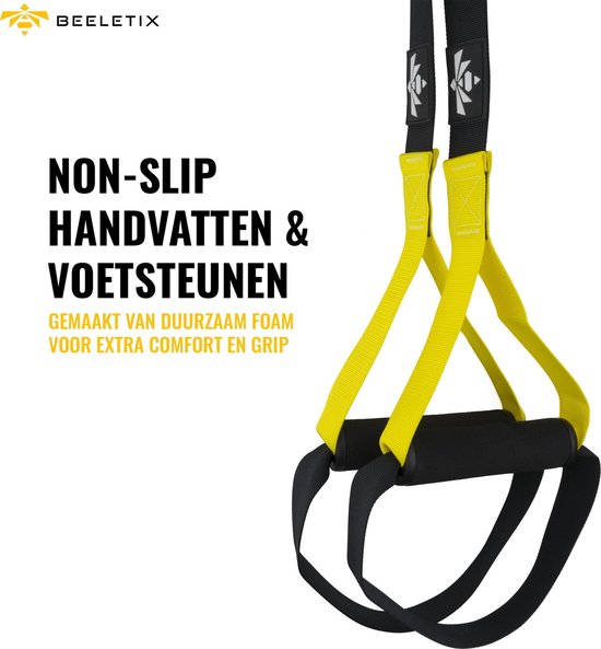 Beeletix TRX Suspension Trainer Set met Deuranker en Opbergtas - Zwart/Geel