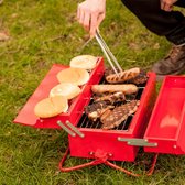 Suck UK BBQ-gereedschapskist, draagbare houtskoolbarbecue, gemakkelijk mee te nemen en op te bergen Rood