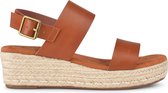 PS Poelman ILA Dames Faux PU Imitatie Leren Sandalen met Espadrille Sleehak Zool - Bruin Cognac - Maat 39