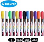 Setilo - Krijtstiften - Set van 12 - Met gratis stickers - Raamstiften - Krijtmarker - Porseleinstiften - Glasstiften - Raamtekening - voor Schoolbord, Ramen, Glas - Afwasbaar