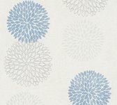 Bloemen behang Profhome 372642-GU vliesbehang licht gestructureerd met bloemen patroon mat blauw grijs wit 5,33 m2