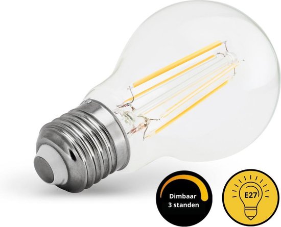 Proventa Longlife LED Filament Lamp E27 - 3 staps dimbaar met schakelaar -  ⌀ 60 mm | bol.com