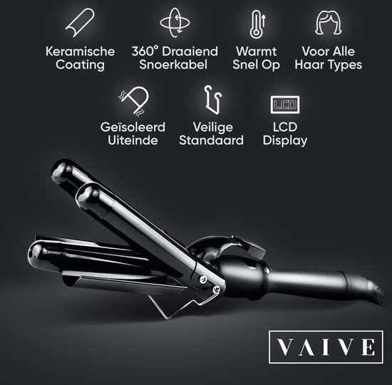 VAIVE Professionele Wafeltang 25mm – Signature Curls Edition – Waver – Golvenkrultang – Wave Krultang – Beach Waves - VAIVE