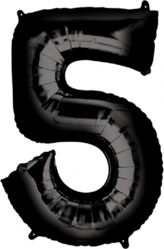 Ballon Cijfer 5 Jaar Zwart 36Cm Verjaardag Feestversiering Met Rietje