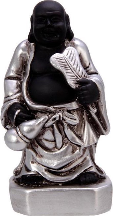 New Dutch Boeddha geluk en voorspoed - Geluk - polystone - zwart/zilver - 8cm
