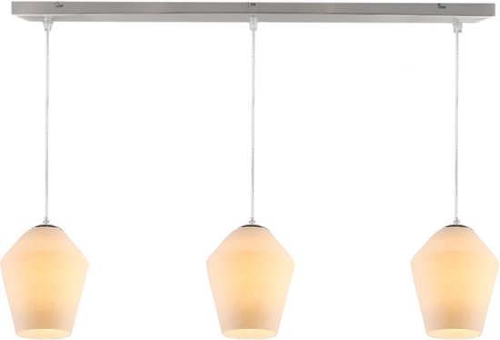 Olucia Gracia - Design Hanglamp - 3L - Glas/Metaal - Wit;Chroom - Rechthoek